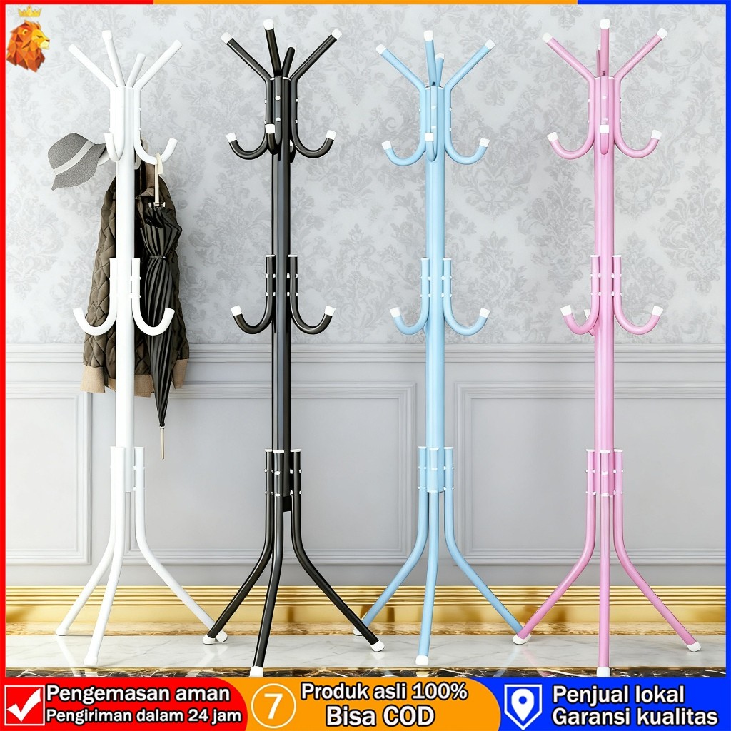 Gantungan Baju Berdiri 9 Hook dari Besi Kuat Desain Serbaguna untuk Pakaian Tas Topi Dekorasi Rumah