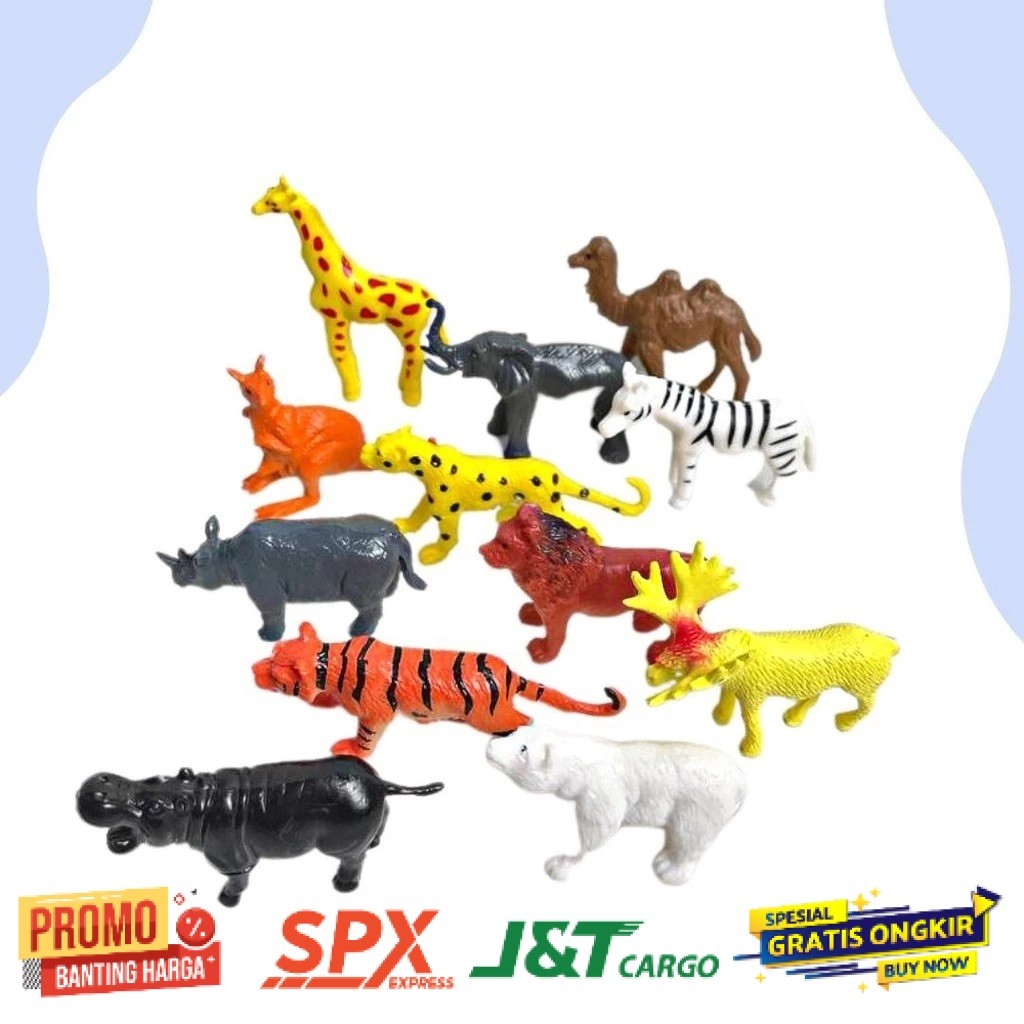 (RO) CBD MAINAN HEWAN KARET SET ISI 12 PCS  WILD ANIMALS / Mainan Hewan Karet / hewan miniatur zoo t