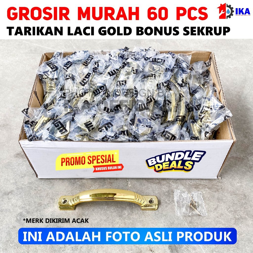 1 kotak (60 Pcs) Tarikan / Handle / Pegangan Laci / Pintu Gold / (60 PCS)1 Dosin Handle Tarikan Pint