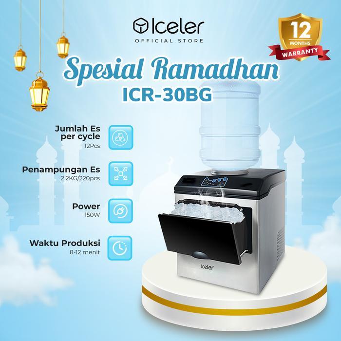 Iceler Mesin Es Batu Kristal Ice Maker 30kg/24Jam Terbaik untuk Cafe Rumahan - Bullet Ice ICR-30BG, 
