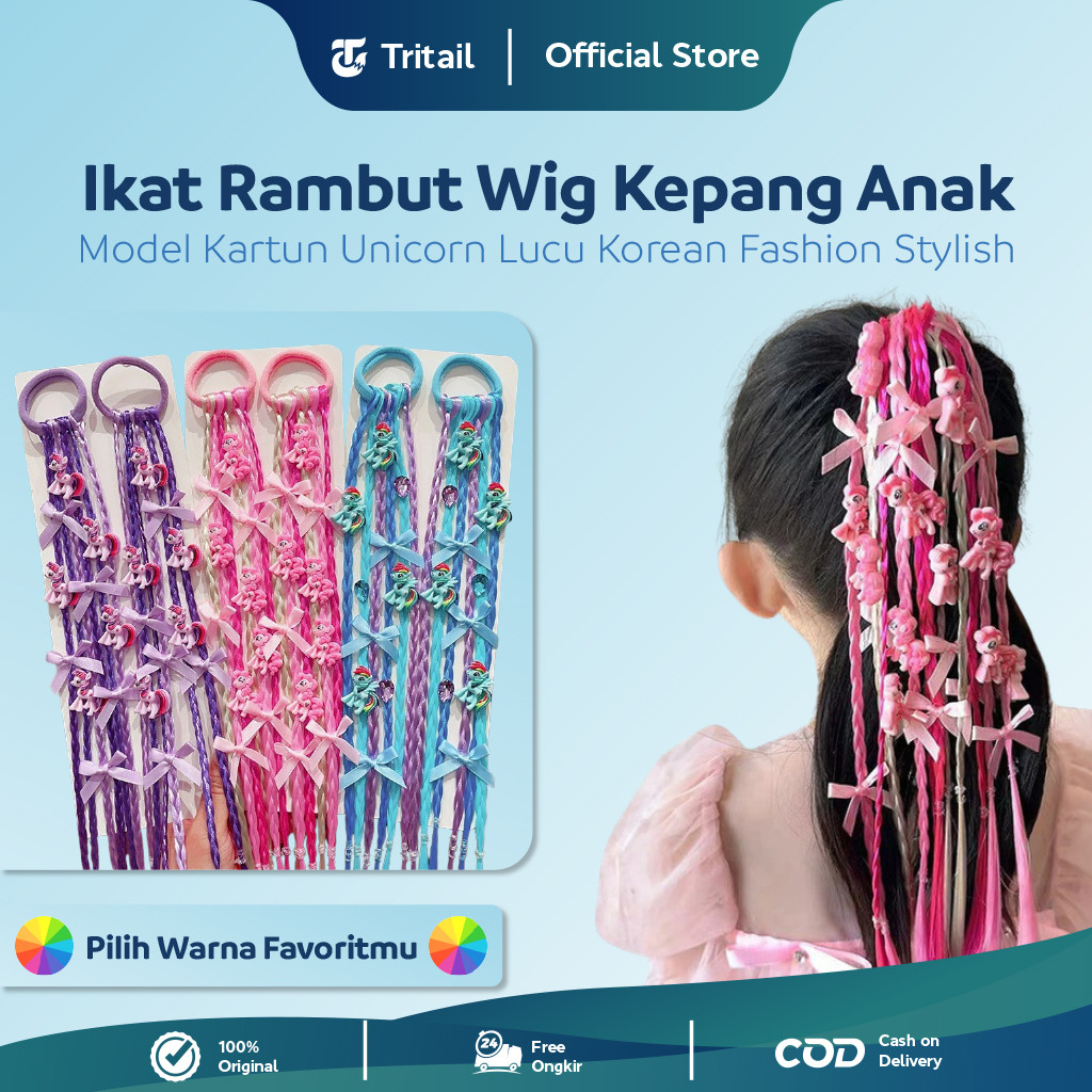 Tritail - Ikat Rambut Wig Kepang Anak Model Kartun Unicorn Lucu Korean Fashion Stylish