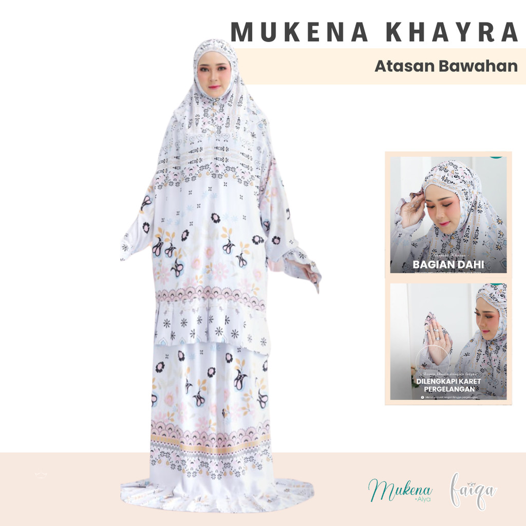 Mukena Khayra Atasan Bawahan Rayon Motif Polos Allsize Dewasa berLengan Syarii  | MukenaAlya