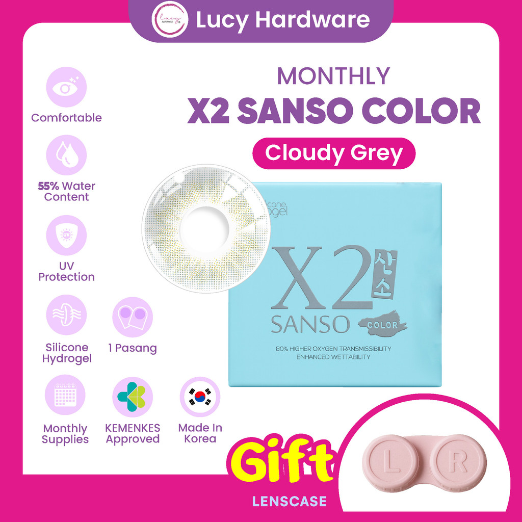 [PROMO] X2 Sanso Colour Bulanan Cloudy Grey Softlens Normal Soflens Minus Soplen Warna