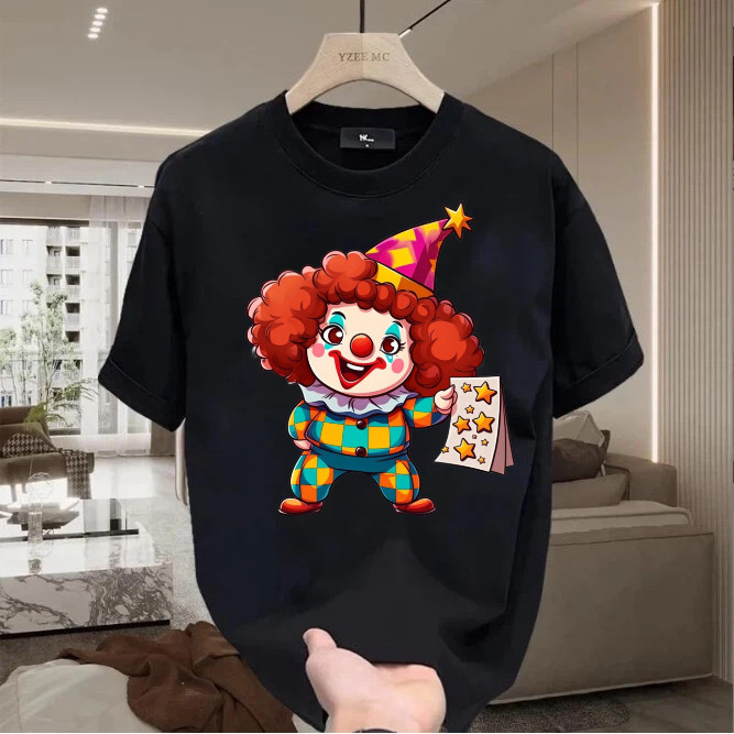 Kaos Pria Wanita Motif Badut Sirkus Bintang - Desain Cerah untuk Acara & Hobi