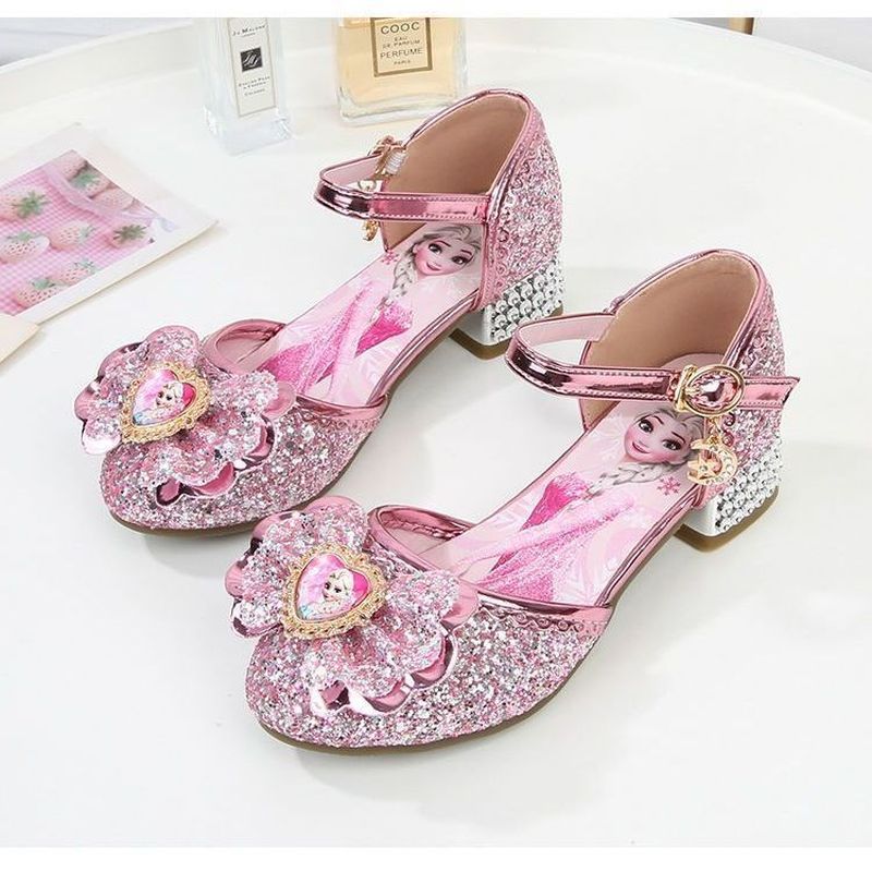 sandal anak-anak kulit sepatu hak tinggi untuk gadis kecil putri Elsa