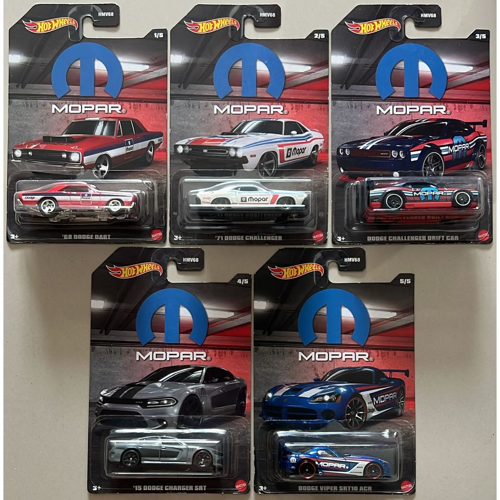 Hotwheels Regular Mopar Series 2021, Red ‘69 Dodge Dart, White ‘71 Dodge Challenger, Blue Dodge Chal