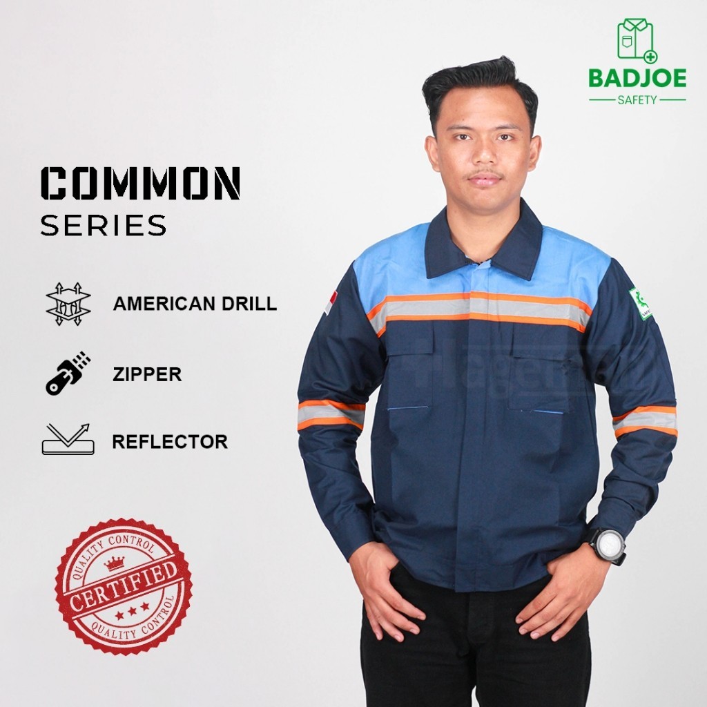 Wearpack Safety Atasan Warna Biru Telor Asin Kombinasi Biru Navy