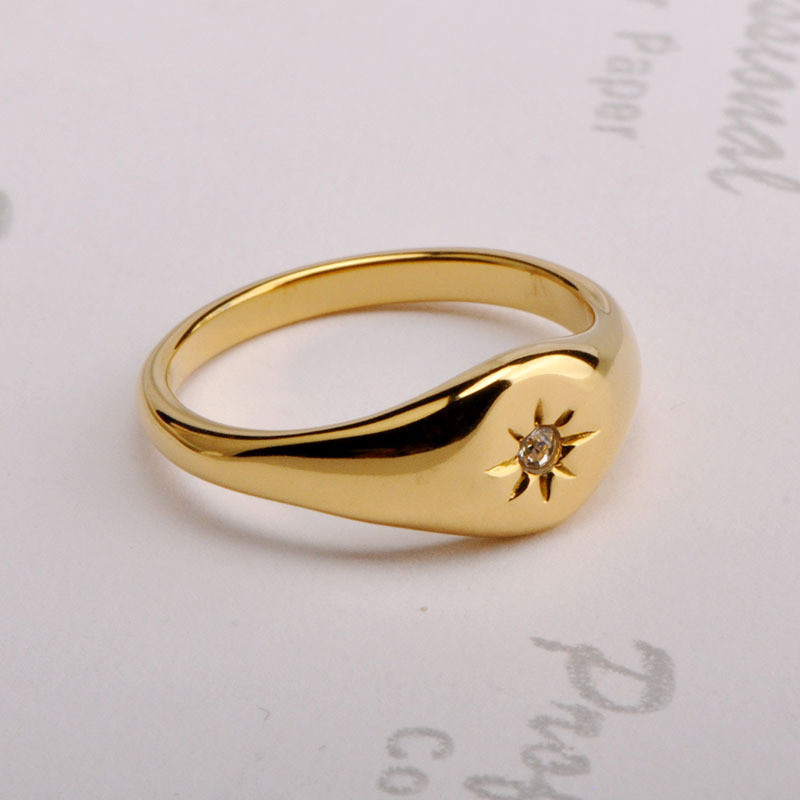 Cincin baja tahan karat pentagram cincin tiga dimensi cincin pria dan wanita dengan berlian