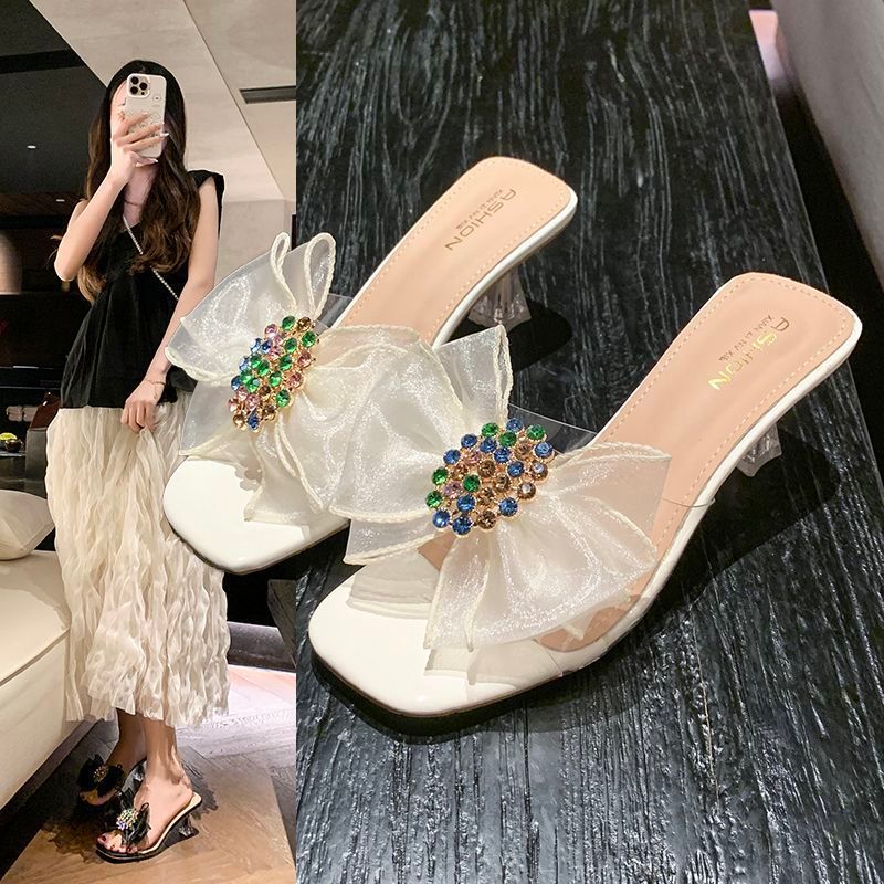 [COD] Sandal Bertali Transparan Motif Bunga untuk Wanita, Sandal Modis Baru dengan Hak Stiletto