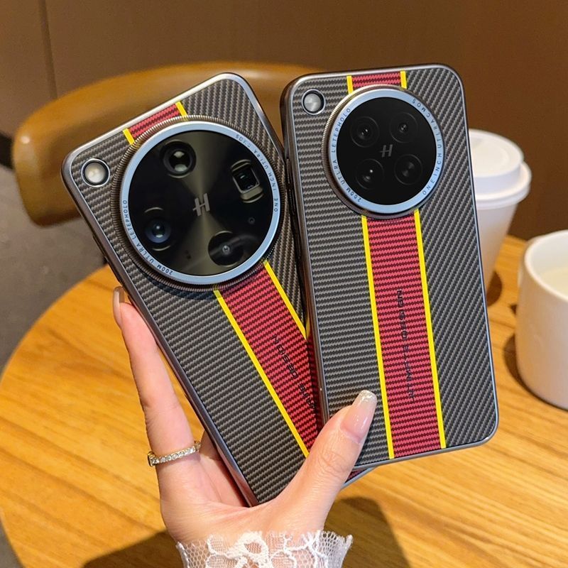 Casing Ponsel Corak Serat Karbon Warna Merah Kuning Cocok untuk OPPO Find X8 X8S+pro Ultra Tahan Gun