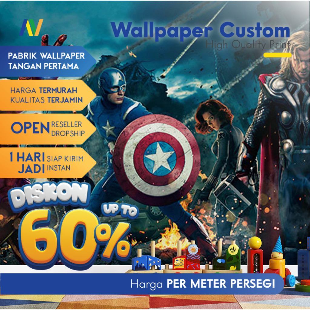 Wallpaper Dinding Custom Motif Anak Superhero Gambar Avenger Spiderman Ironman Wallpaper Kamar Anak 
