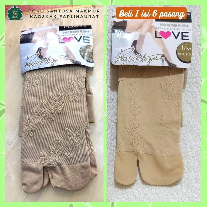 [PROMO] Kaos Kaki Jempol Wanita Matakaki Motif Corak Indachi Warna Krem GROSIR - jempol tebal