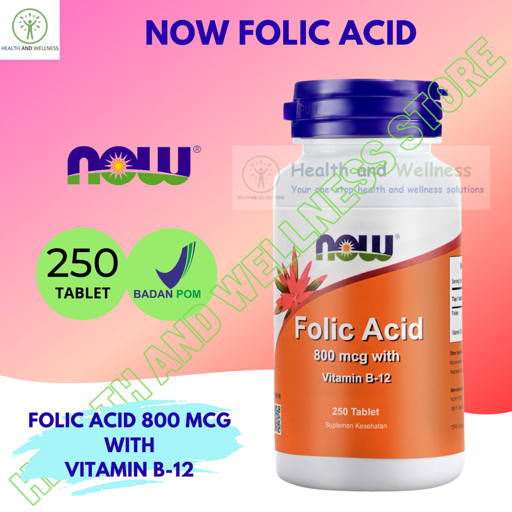 Now Foods Folic Acid 800 Mcg Vitamin B12 250 Tablets B-12 Asam Folat
