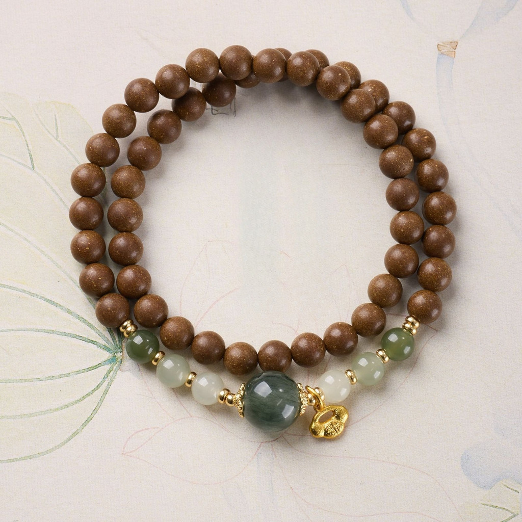 Manik-manik Pear Hexiang, Rambut Hijau Giok Hetian Kristal Manik-manik Gelang Ruyi, Obat Herbal Cina