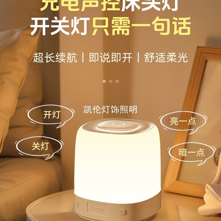 Lampu Malam Kontrol Suara Cerdas Isi Ulang Kontrol Suara Sensor Kamar Tidur Samping Tempat Tidur Tim