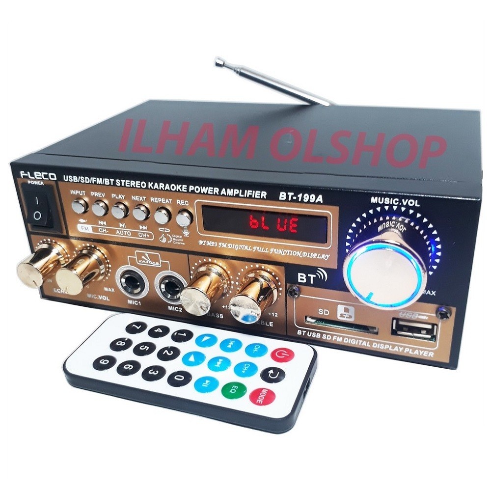 BISA COD FLECO Fleco Power Amplifier Bluetooth Mini BT-199A Ampli Stereo Karaoke