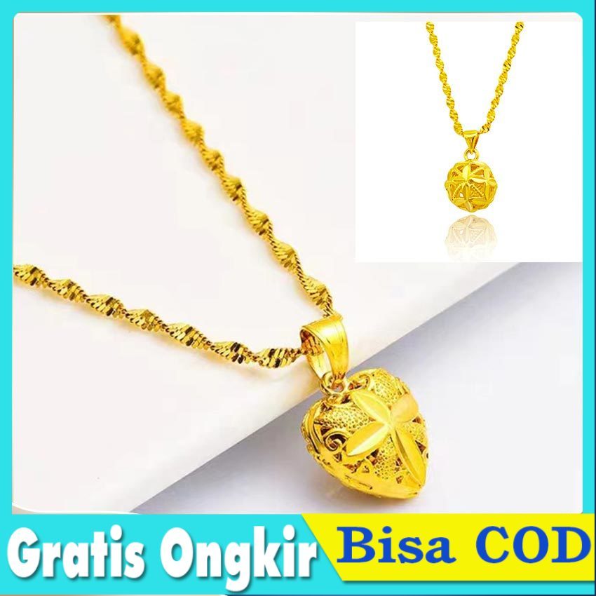 Kalung Love Bunga Mawar Lapisan Emas Anti Karat - Kalung Leher Rantai Pasir Model Korea Simpel