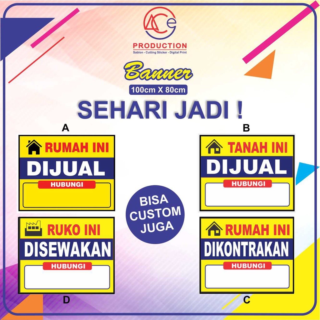BANNER RUMAH RUKO DIJUAL DISEWAKAN DIKONTRAKKAN