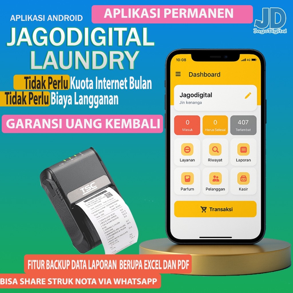 Aplikasi Kasir Laundry Android + Cetak Struk Otomatis | POS Laundry Mudah & Cepat