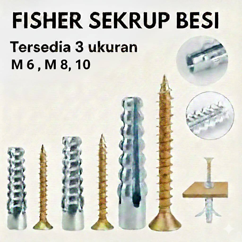 Angkur Baut Tembok Besi M6 M8 M10, (1 Fisher + 1 Scrup )Fischer Anchor Angkur With Sekrup Baut Skrup