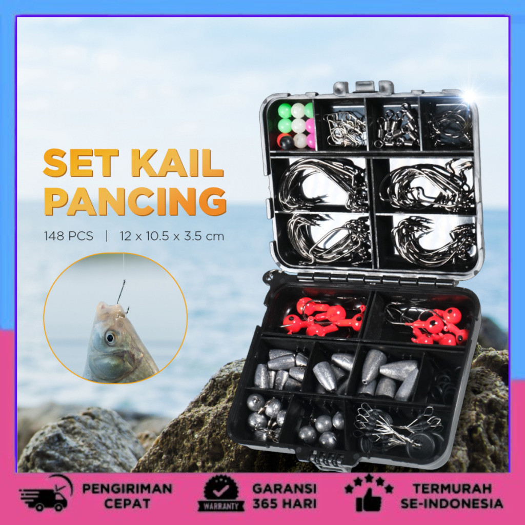 Kail Pancing Fishing Hook Tackle Box Set 148 PCS Kail Pancing Set Fishing Hook Tackle Box Set