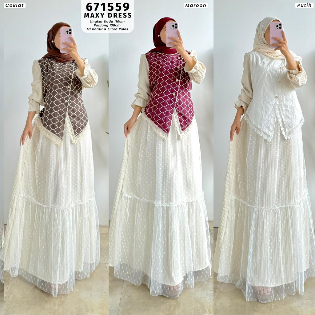 EXTU HERITAGE RAISA MAXY DRESS | Gamis Tile Dot Bordir Elegan | Busui Friendly Fit XL - 671559 , 671