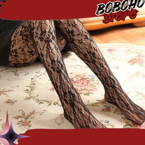 TRENDING NEW ARRIVALS PH-24 sexy mesh flower stocking pantyhose motif bunga renda hitam lolita PROMO