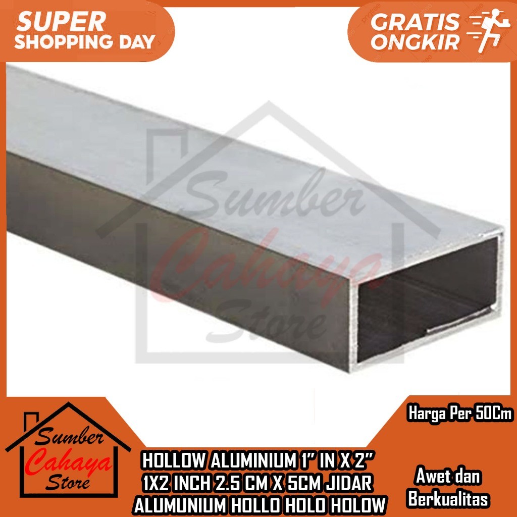 [Instan] Rangka Aluminium Hollow Jidar 1 x 2 Inch 2,5 x 5 cm Inci Pipa Kotak Tebal Anti Patah Profil