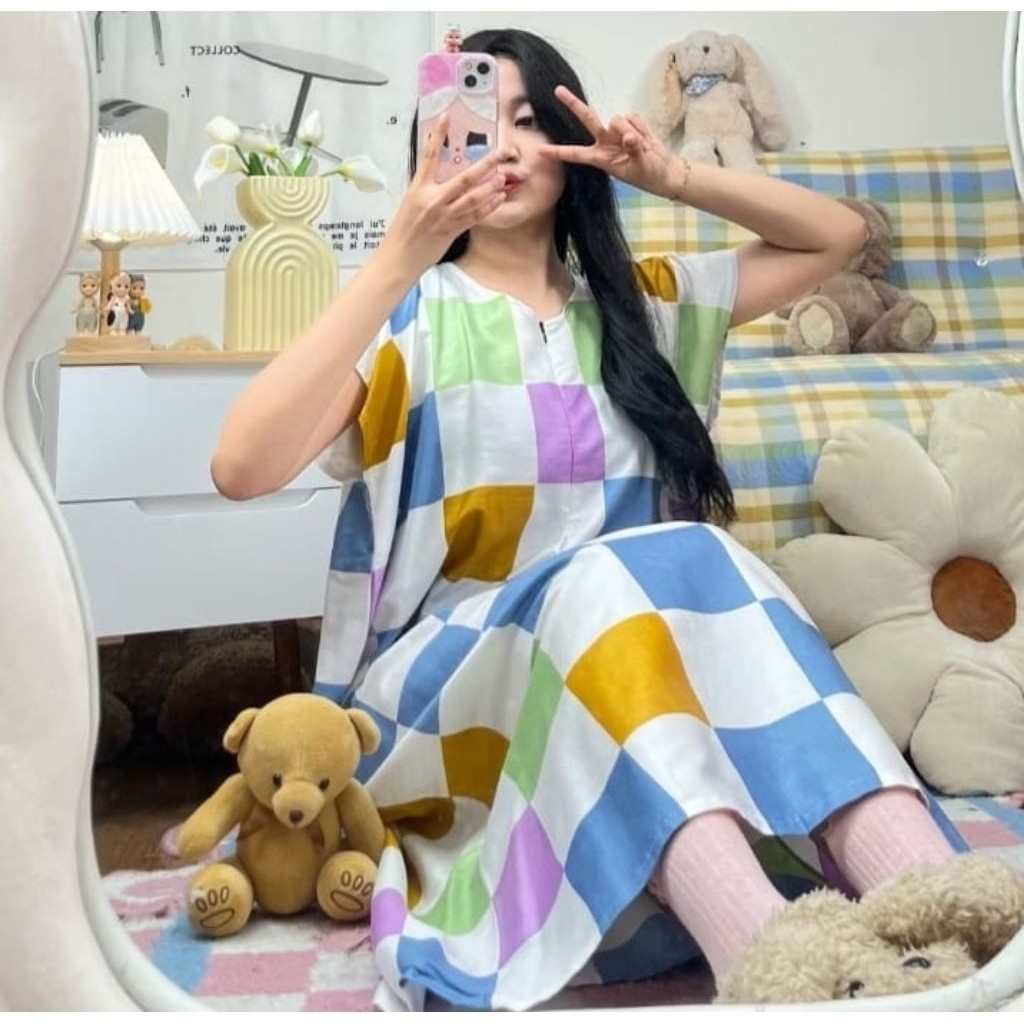 DASTER WANITA MIDI JUMBO LD 120 BUSUI KANCING BUKA DEPAN