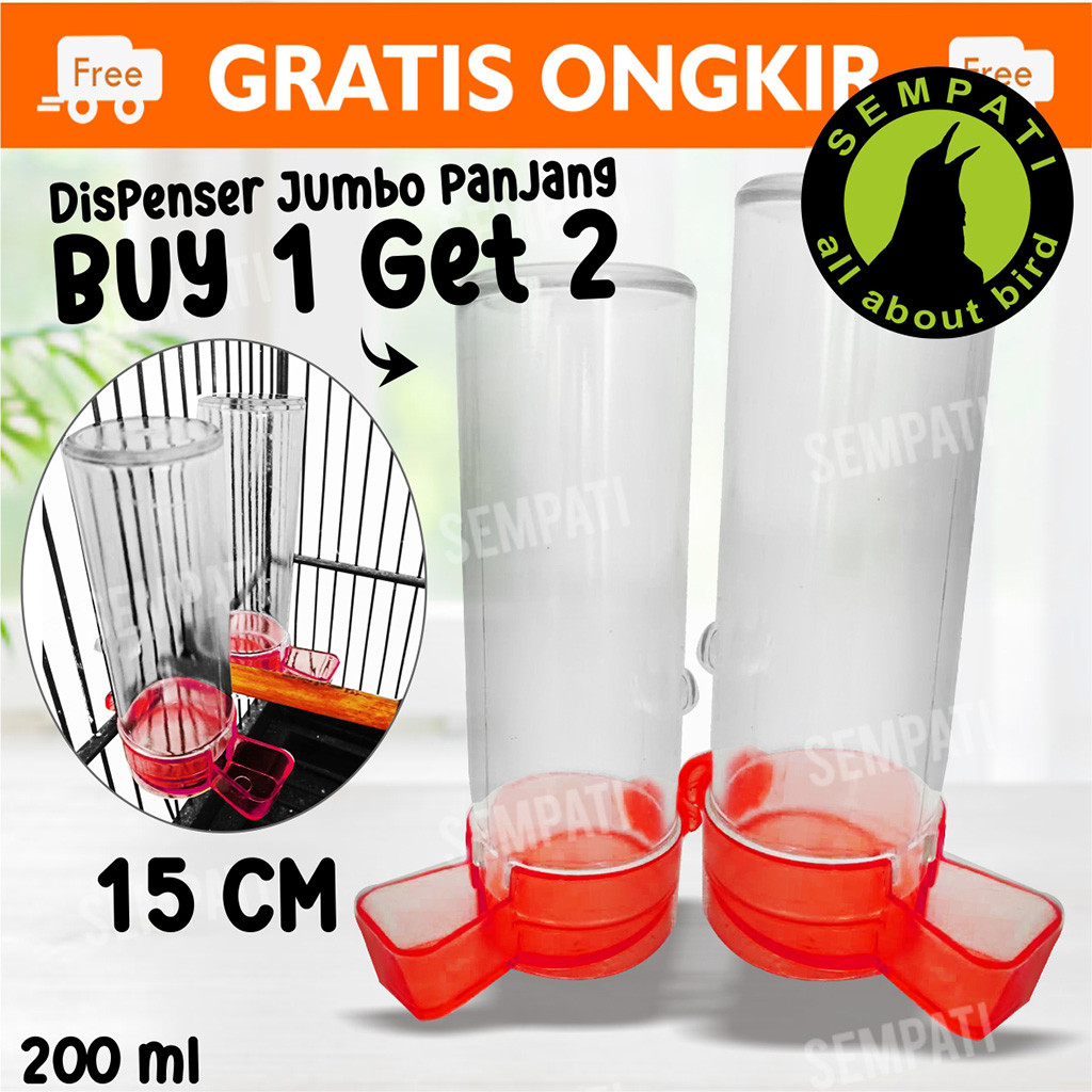 SEMPATI Dispenser Burung Tabung Panjang Pasang Dalam Sangkar Ternak Batre Kenari Dispenser 1 set Isi