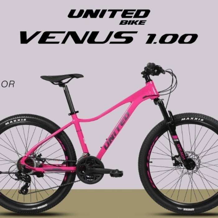 Sepeda Gunung 26 inch UNITED VENUS 1.00 sepeda MTB pink/green - Pink