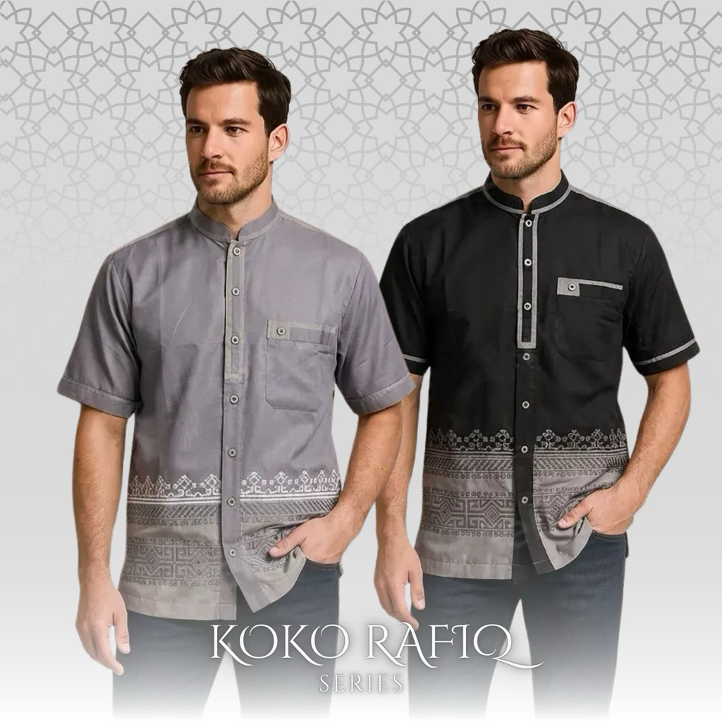 SETRAMALL    [Asriyani] Baju Koko Rafiq Lengan Pendek Kombinasi Bordir Full Bawah Katun Toyobo Premi