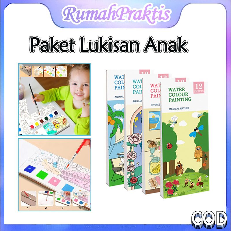 buku mewarnai catatan cat air anak-anak /buku melukis gambar anak lukisan air/paket lukisan anak buk