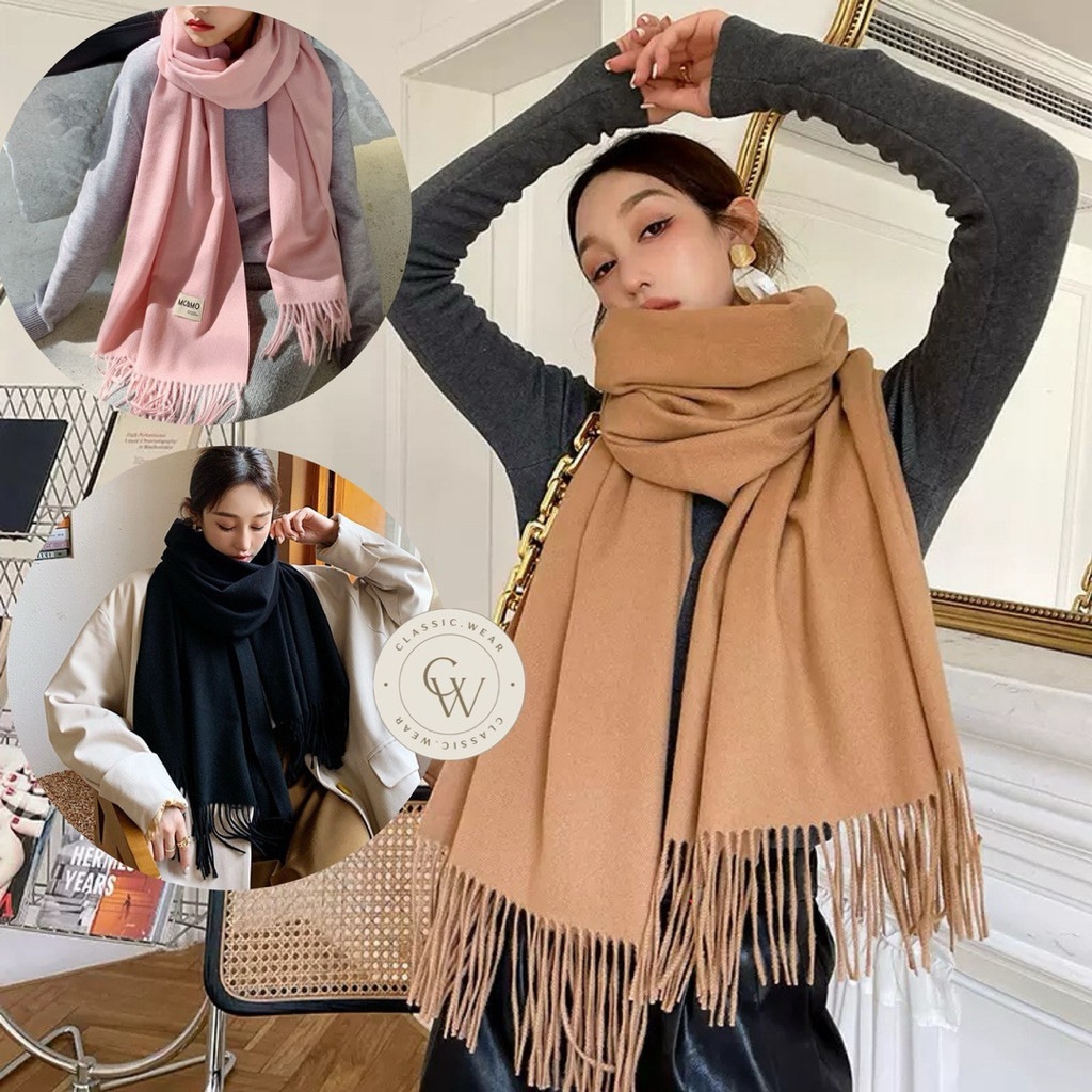 (nujradin) CW MCMO Scarf Tebal Musim Dingin Wool Winter Import Polos bahan Kasmir cashmere Imitasi H
