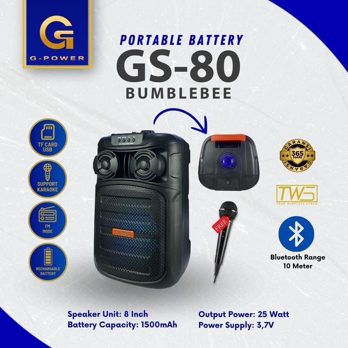 G-Power Gs-80 Camaro / BumblebeeSpeaker Portable Bluetooth 8Inch Free 1 Microphone Kabel Garansi Res