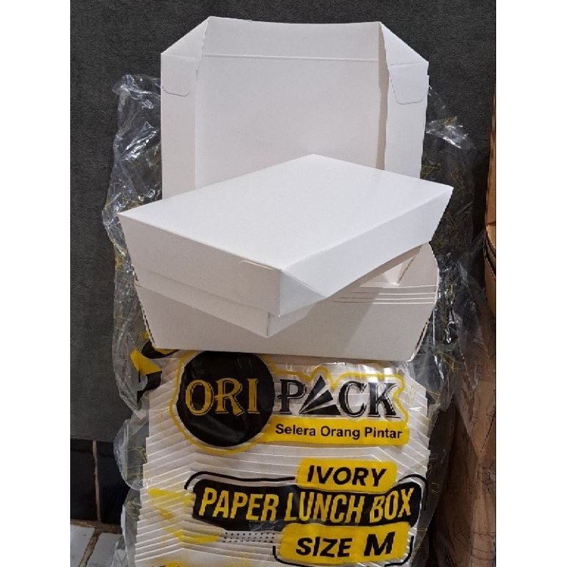 Lunch box Glossy Laminasi Size M L Putih Ivory & Craft Coklat / kotak dus box nasi mie snack  Anti M