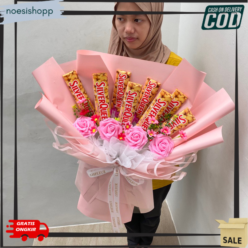Buket Coklat Jumbo Silverqueen 55 Gram Tahan Lama COD