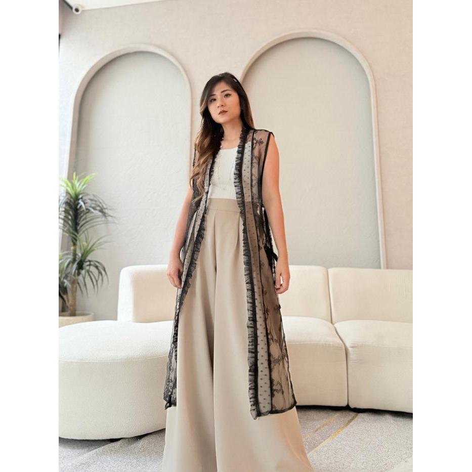 Asha Outer -  Outer Long Vest Tille Brukat Tile Dot - Maroon