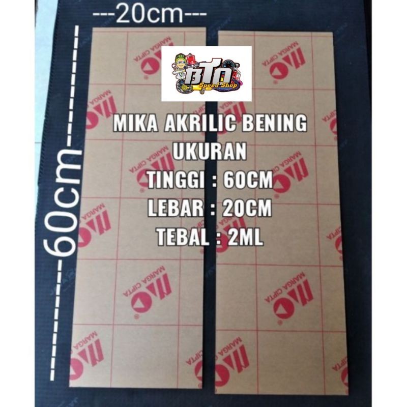 Mika akrilik bening lembaran ukuran panjang 60cm lebar 20cm tebal 2ml
