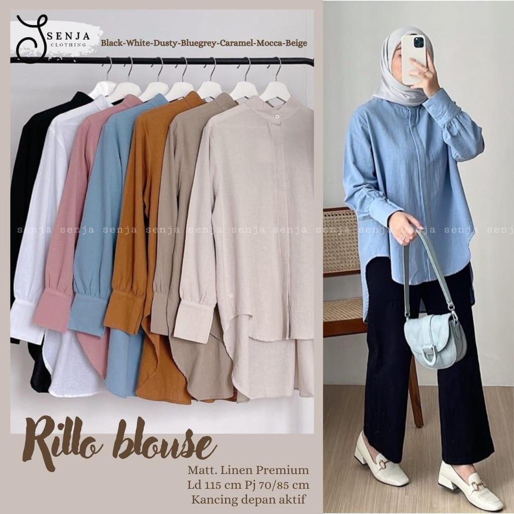 Baju Atasan Blus Rillo Pakaian Wanita Muslimah Bahan Linen Rami Premium