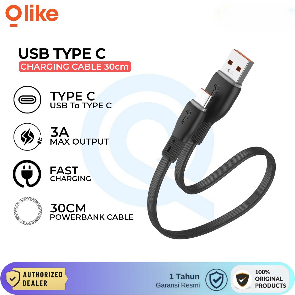 ECERAN Olike D209C Kabel Data usb Charger USB TYPE C 30 CM Fast Charging warna hitam KABEL PENDEK