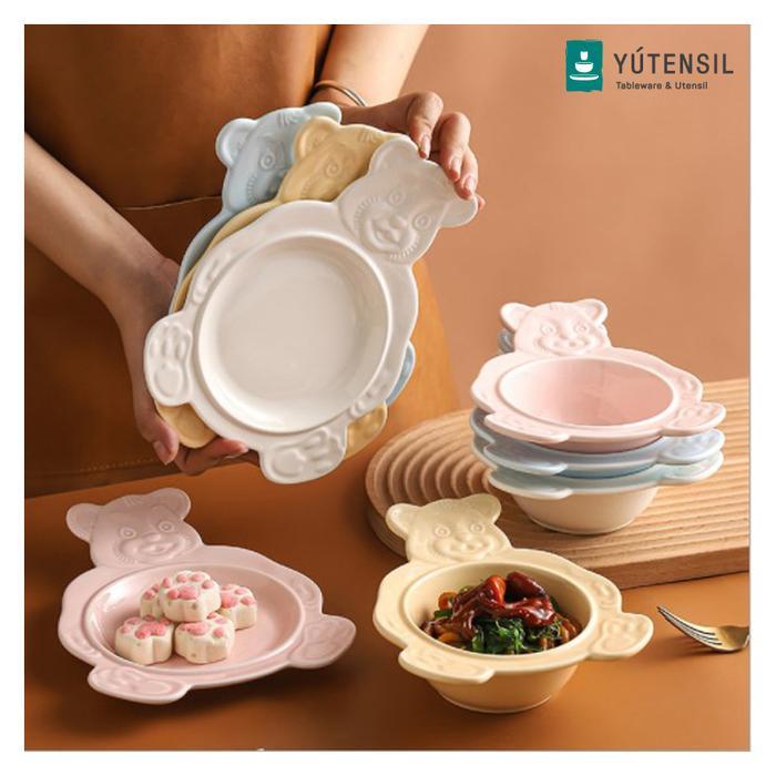 BEAR RABBIT KOREAN BOWL PLATE / MANGKOK PIRING KOREA KERAMIK CEREAL - Putih, mangkuk