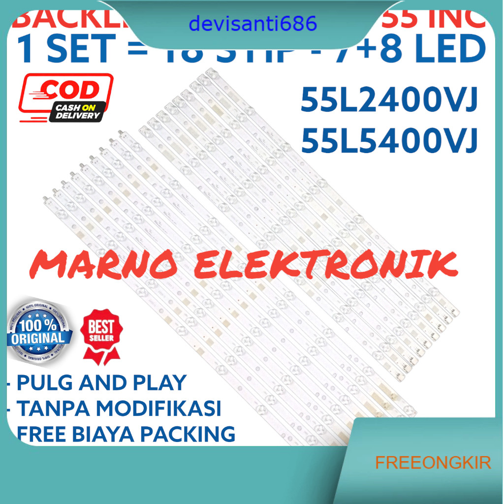 BACKLIGHT TOSHIBA 55L 55IN 55L2400VJ 55L5400VJ 55L2400 55L5400 18STRIP L+R LED