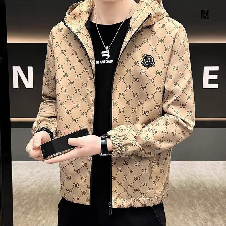 Lightweight Plaid Jacket for Men Loose Trendy Short Windbreaker Casual Hooded Double Layer Coat