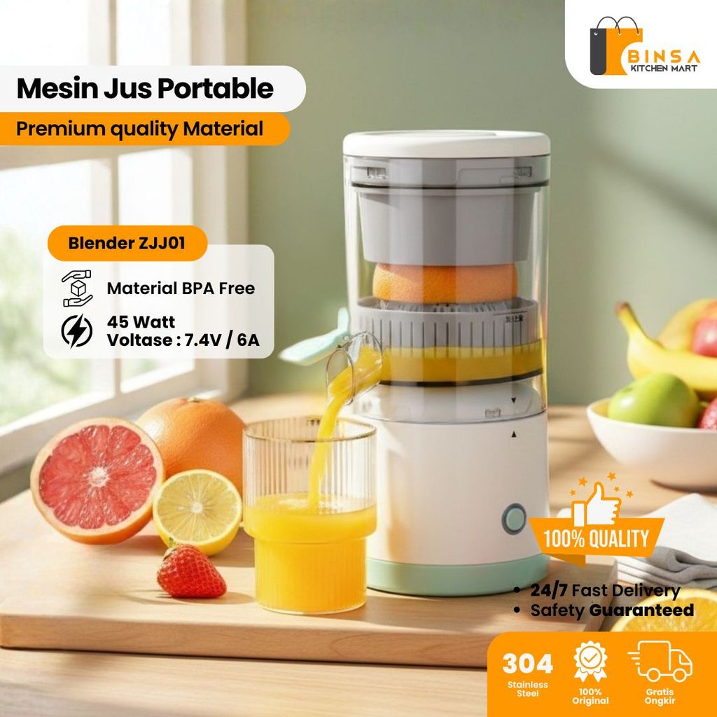 BINSA - Blender Mini Jus Buah Elektrik Otomatis Alat Peras Jeruk Portable Hemat Listrik ZJJ01