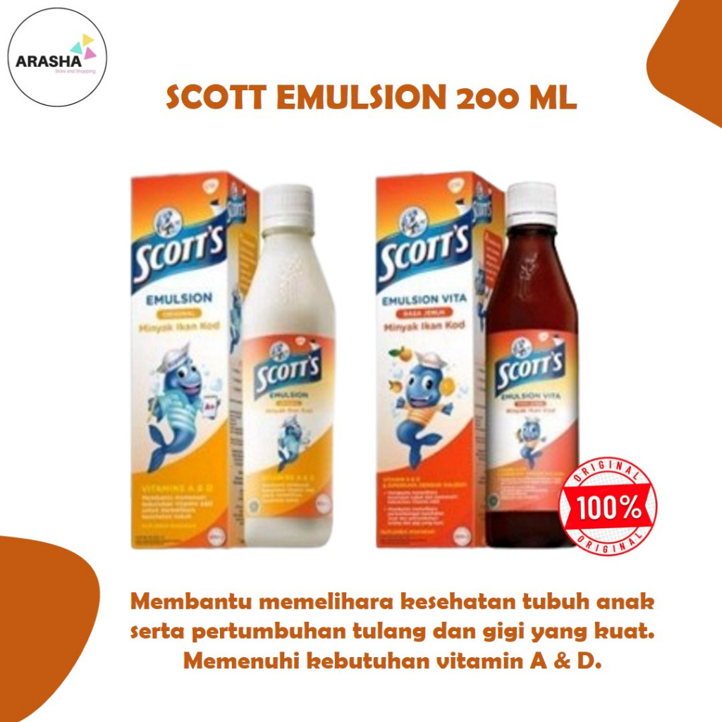 Minyak Ikan Scoot Emulsion Vitamin Rasa Jeruk 200 ml & Rasa Original 400 ml Scott's Emulsion Anak
