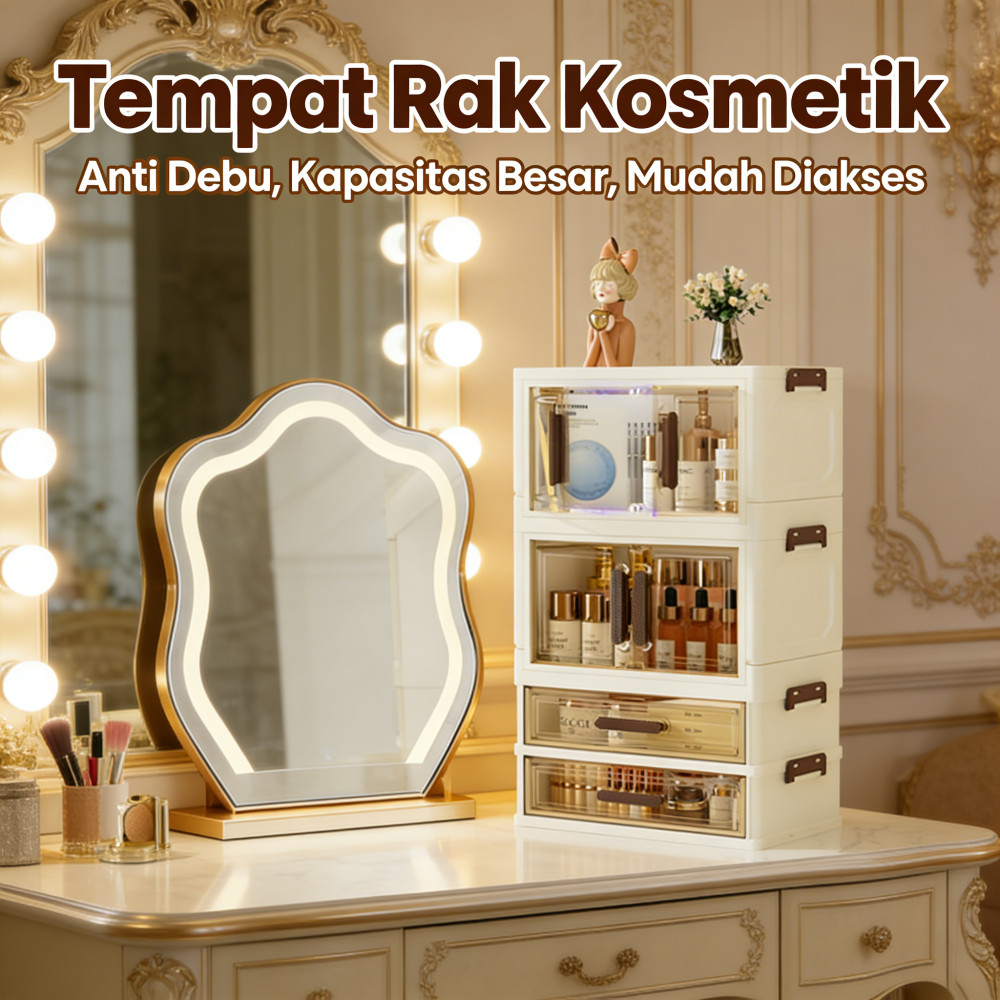 Penyimpanan kotak masker wajah rias rak lemari laci debu plastik. Kosmetik lemari kotak tahan.