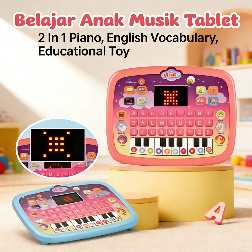 Pendidikan Musik Piano Anak 2-in-1 Tablet Belajar Kosakata Bahasa Inggris Mainan