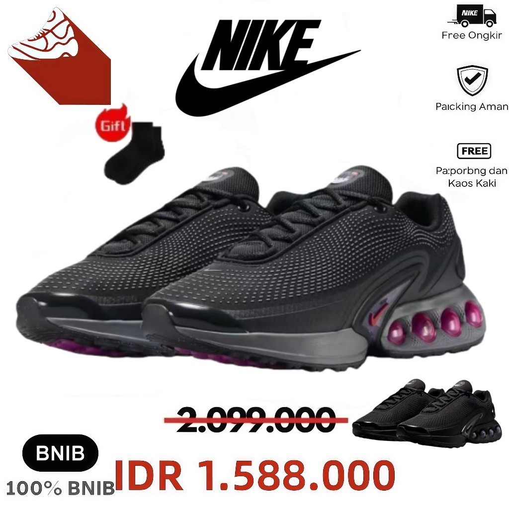 Nike Air Max Dn Sepatu Santai Harian Tahan Aus Low - Pria Wanita - Warna Ungu Hitam/Hitam - Dukung C