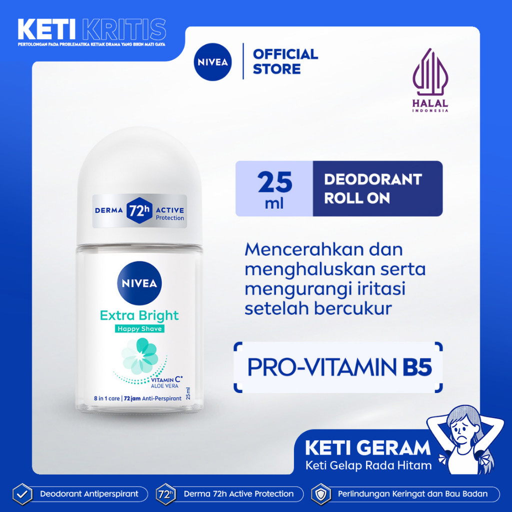 NIVEA Deodorant Roll On Brightening Happy Shave 25ml - Deodoran wanita mencerahkan mencerahkan brigh